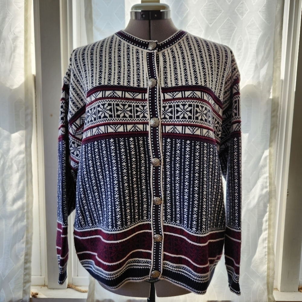 Vintage Chelsea Gardens Large Button Down Nordic Fair Isle Winter Sweater